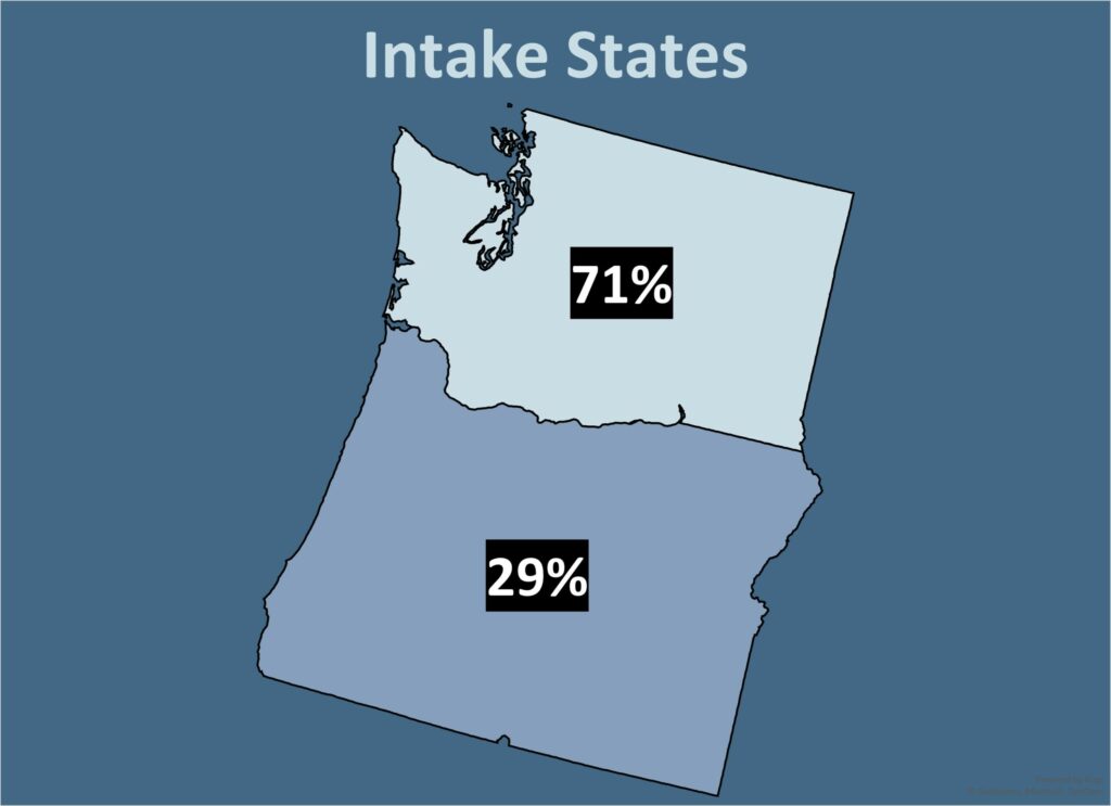 Map showing WAMAL 2024 rescued dog intake states