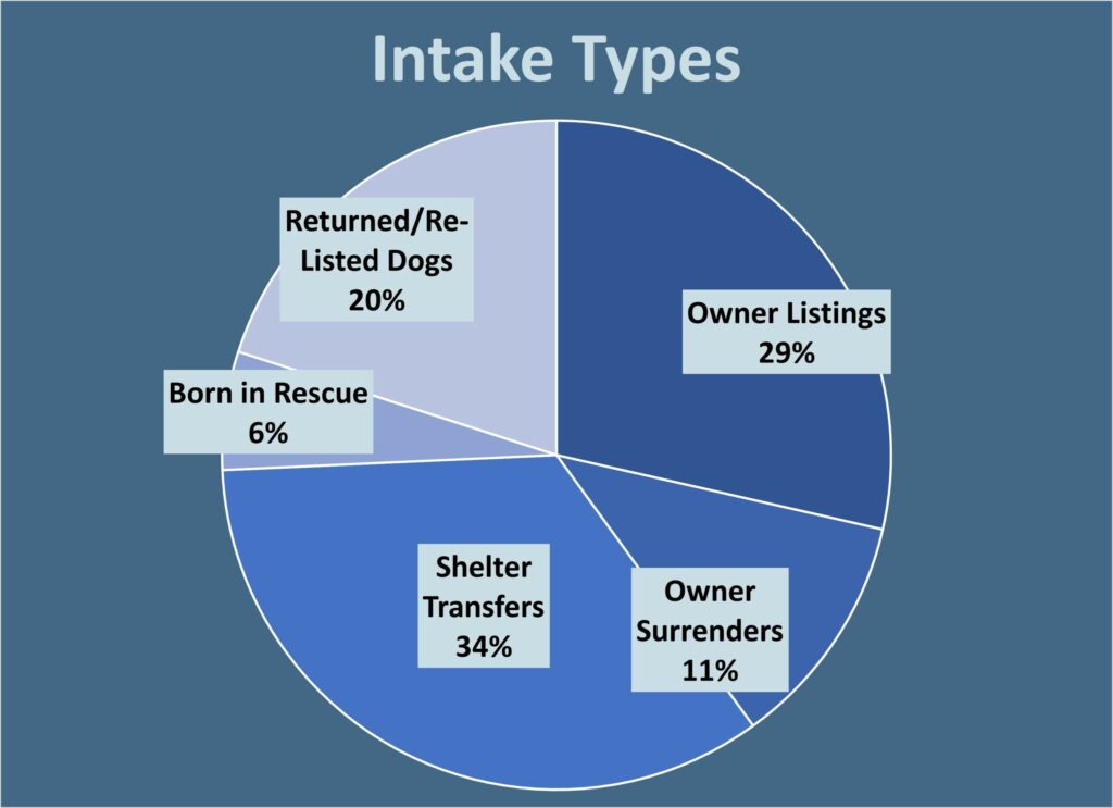 Pie chart of WAMAL 2023 rescued dog intake types